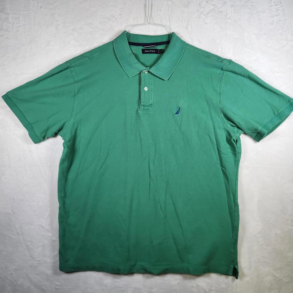 Nautica‎ Short Sleeve Polo Shirt Green Size 2XL Cotton Casual